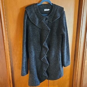 Elegant Dark Gray Ruffle Coat